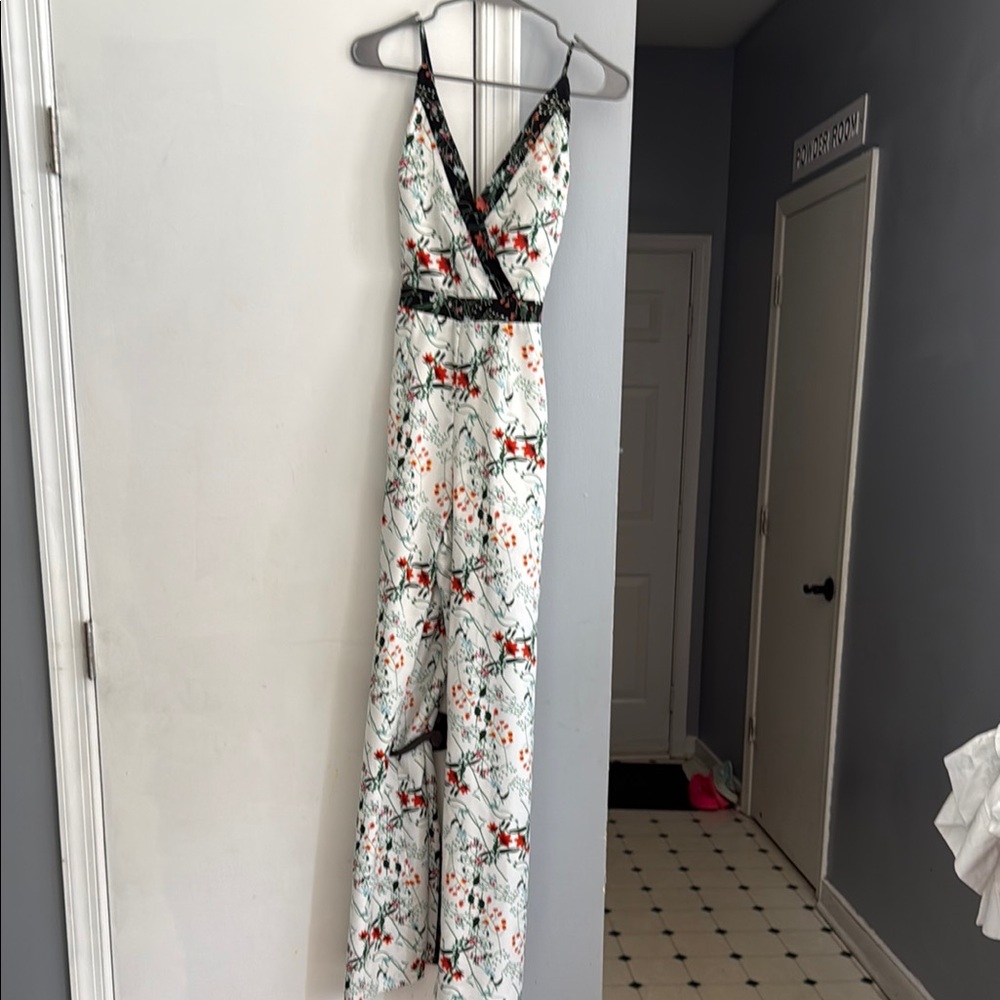 Pink and Green V-Neck Jumpsuit